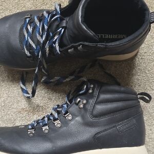 Merrell Black Leather Boots with Blue Laces